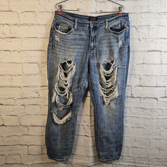 Judy Blue Denim - Judy Blue Jeans Women 13/31 (32x25.5) Blue Denim Boyfriend Fit Distressed Casual